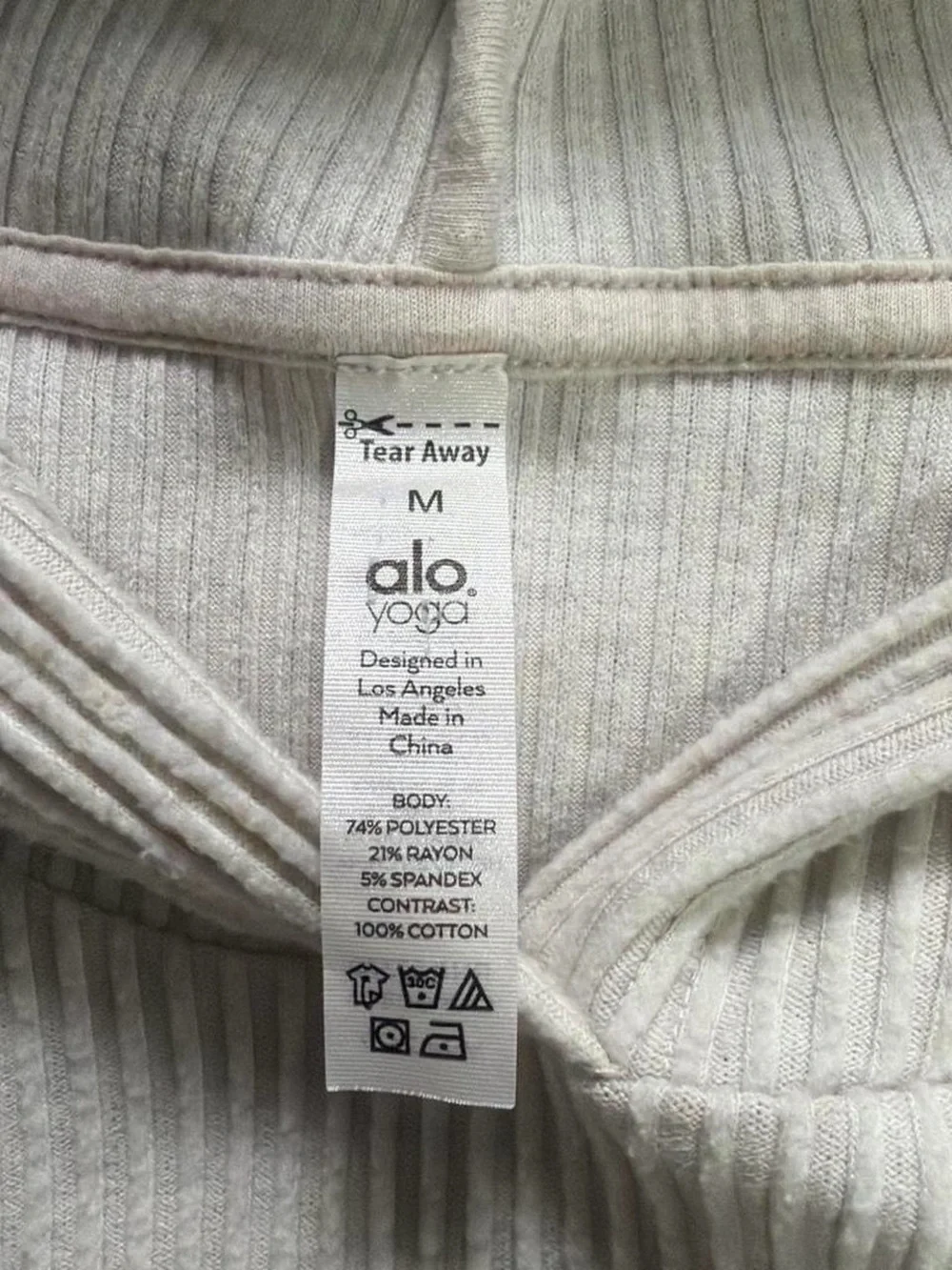 ALO Yoga Cream Ribbed Cropped Hoodie